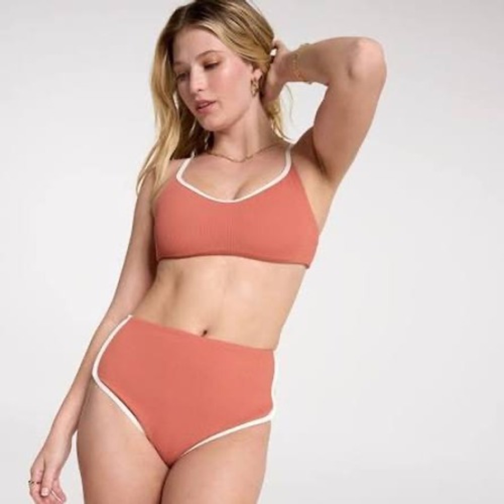 Calia Strappy Open Back Bikini Top Warm Terracotta XXL Textured Swim UPF 50+ NEW